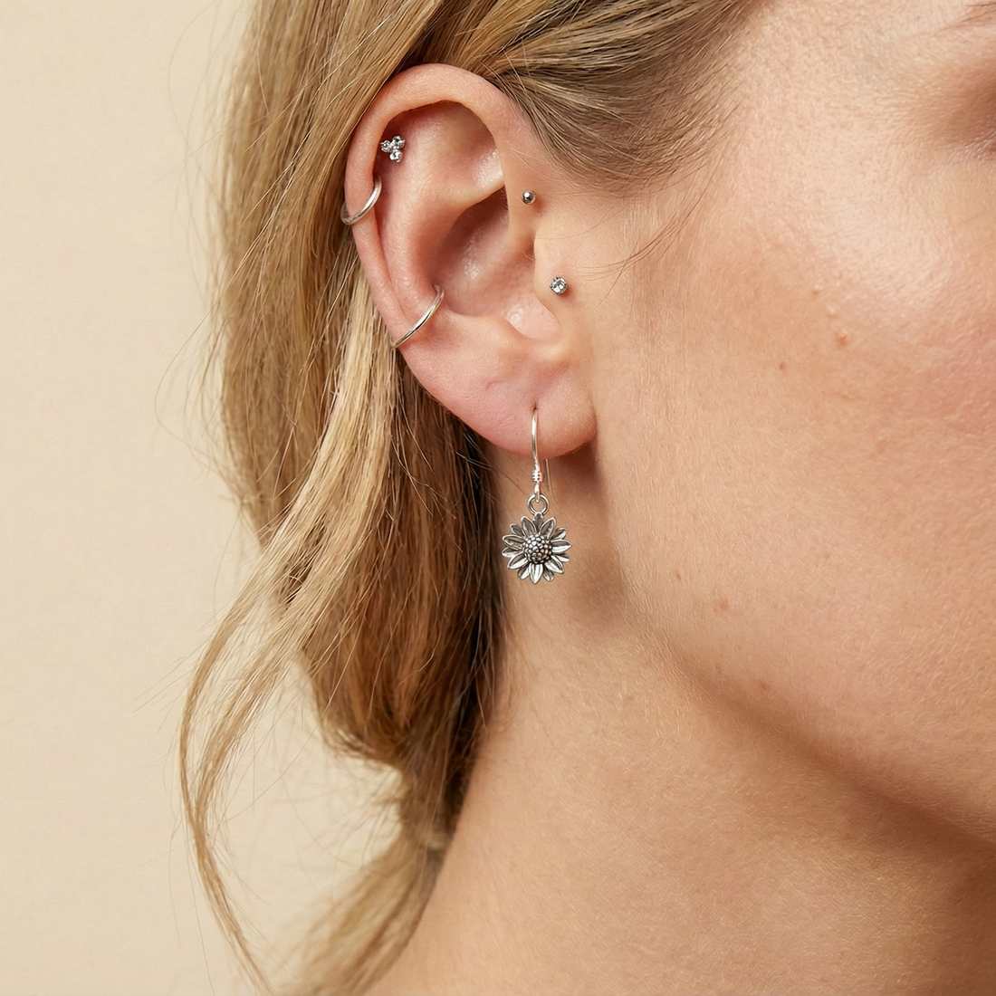 sunflower silver earrings