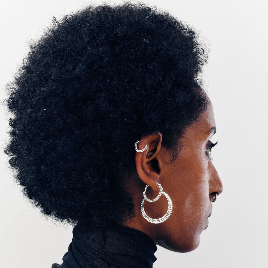 Hollyhock Silver hoop earrings