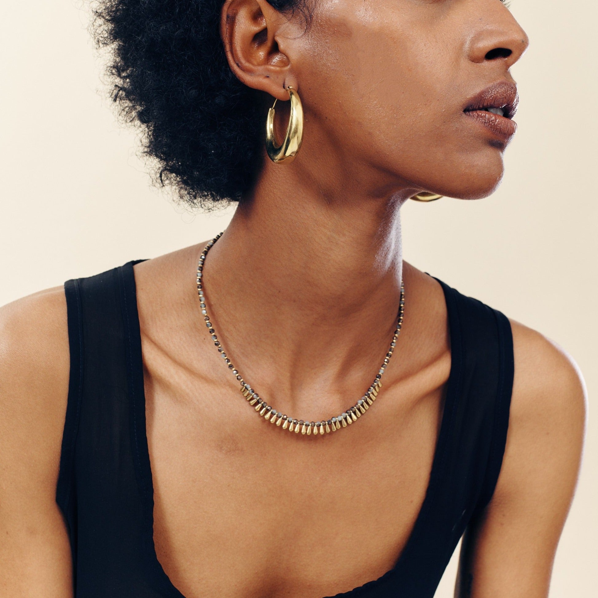 drops gemstone beads brass chocker necklace
