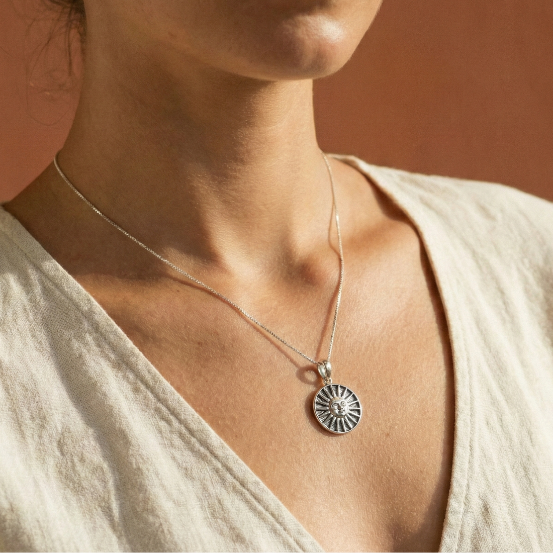 big sun silver necklace