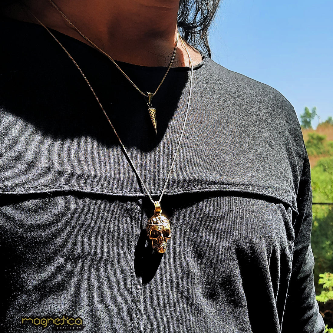 Crazy skull gold brass pendant