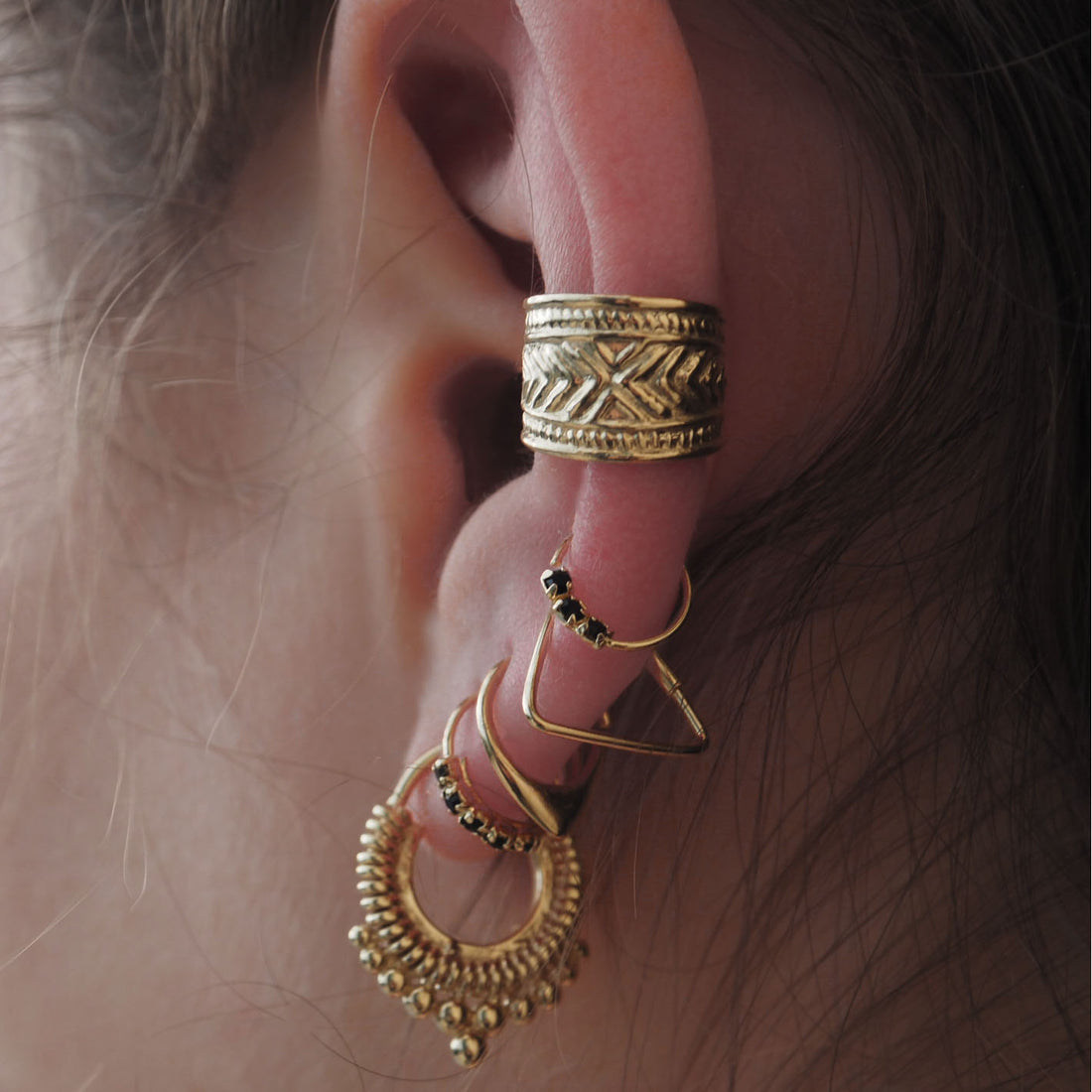 Gold tribal rustic ear cuff