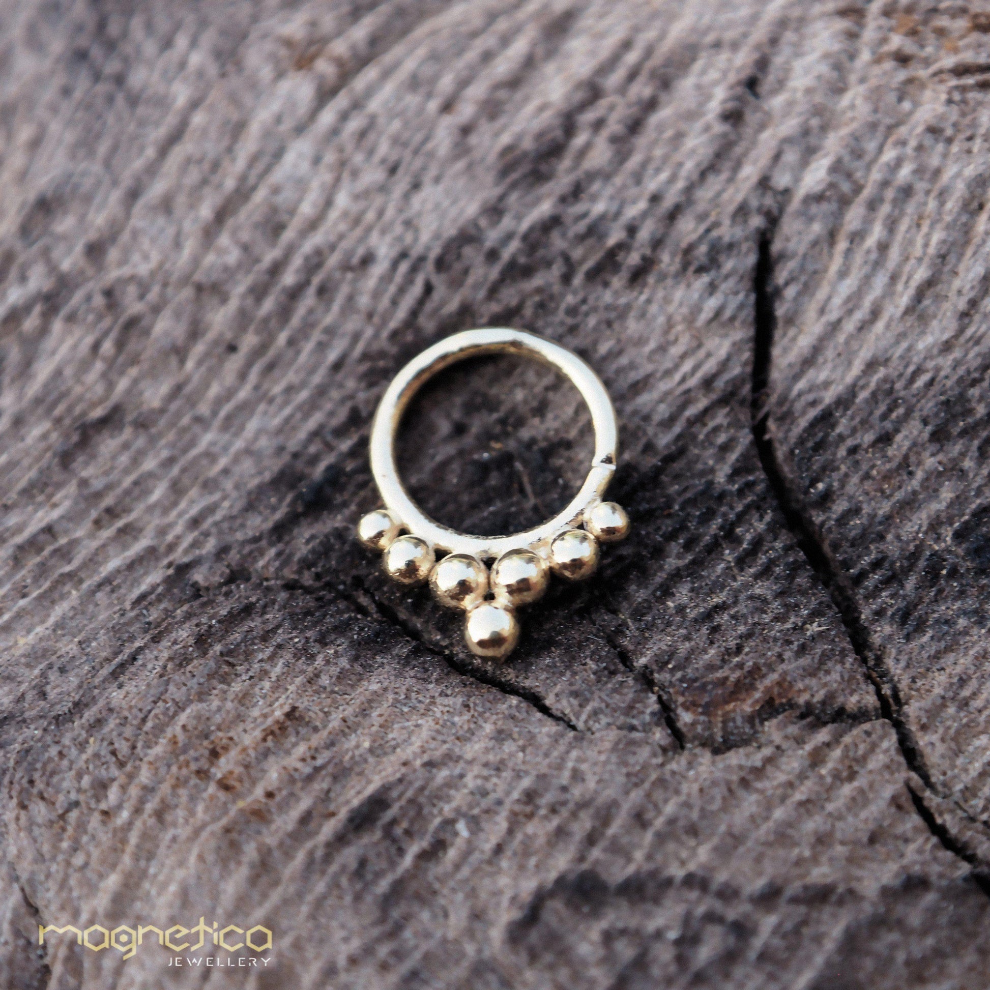 Bells ethnic 18.K Gold piercing Ring ,gauges-18.G&20.G,fits septum, Tragus, Helix nose ring.-piercing-Magnetica