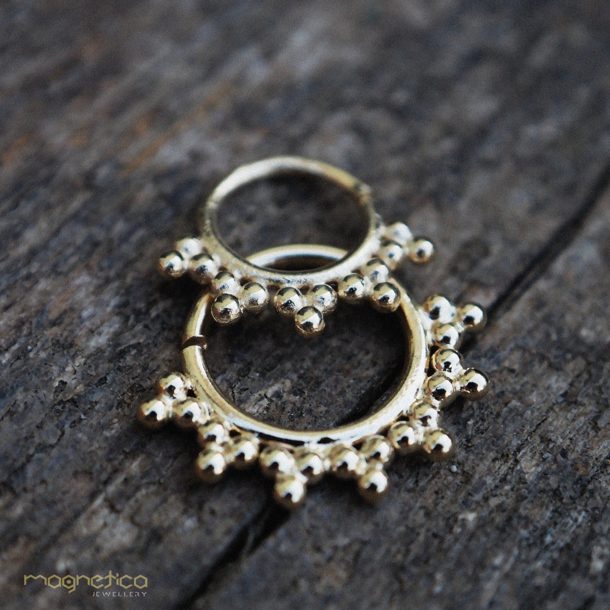 Bells ethnic B-18.K Gold piercing Ring ,gauges-18.G&20.G fits septum, Tragus,Helix,nose ring.-piercing-Magnetica