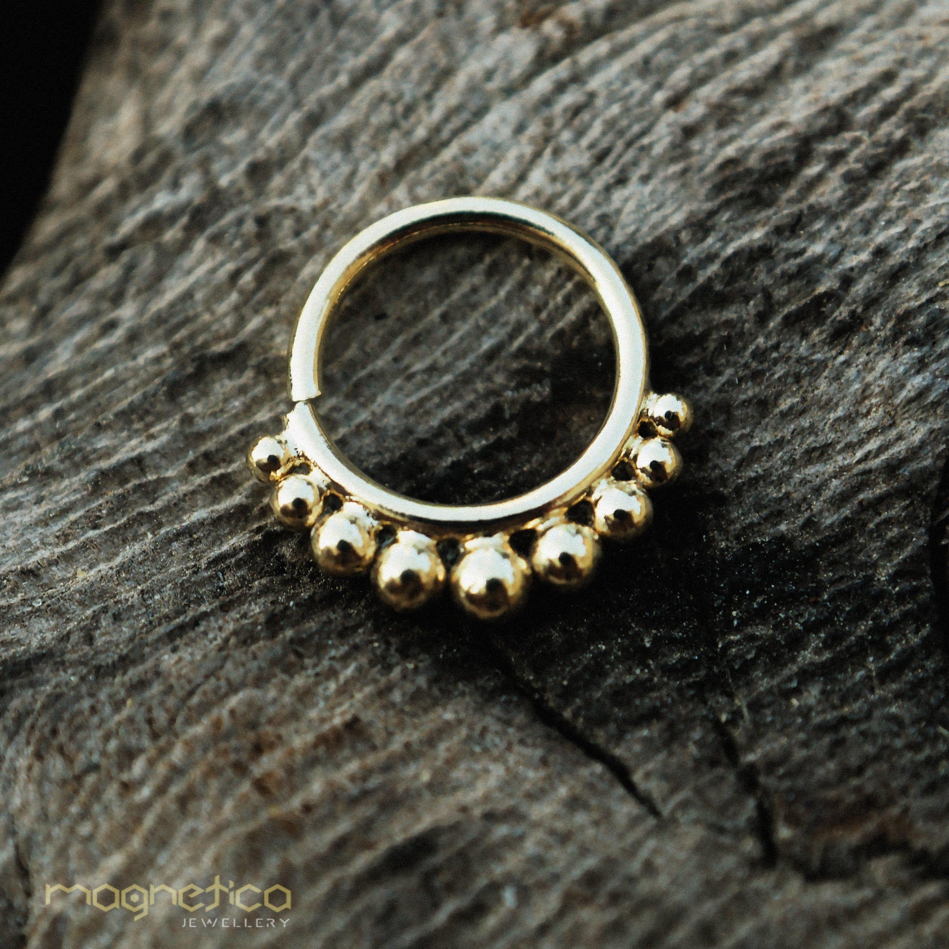 Bells ethnic A 18.K Gold piercing Ring ,gauges-18.G&20.G,fits septum, Tragus, Helix nose ring.-piercing-Magnetica