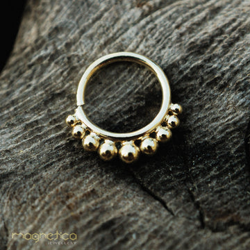Bells ethnic A 18.K Gold piercing Ring ,gauges-18.G&20.G,fits septum, Tragus, Helix nose ring.-piercing-Magnetica