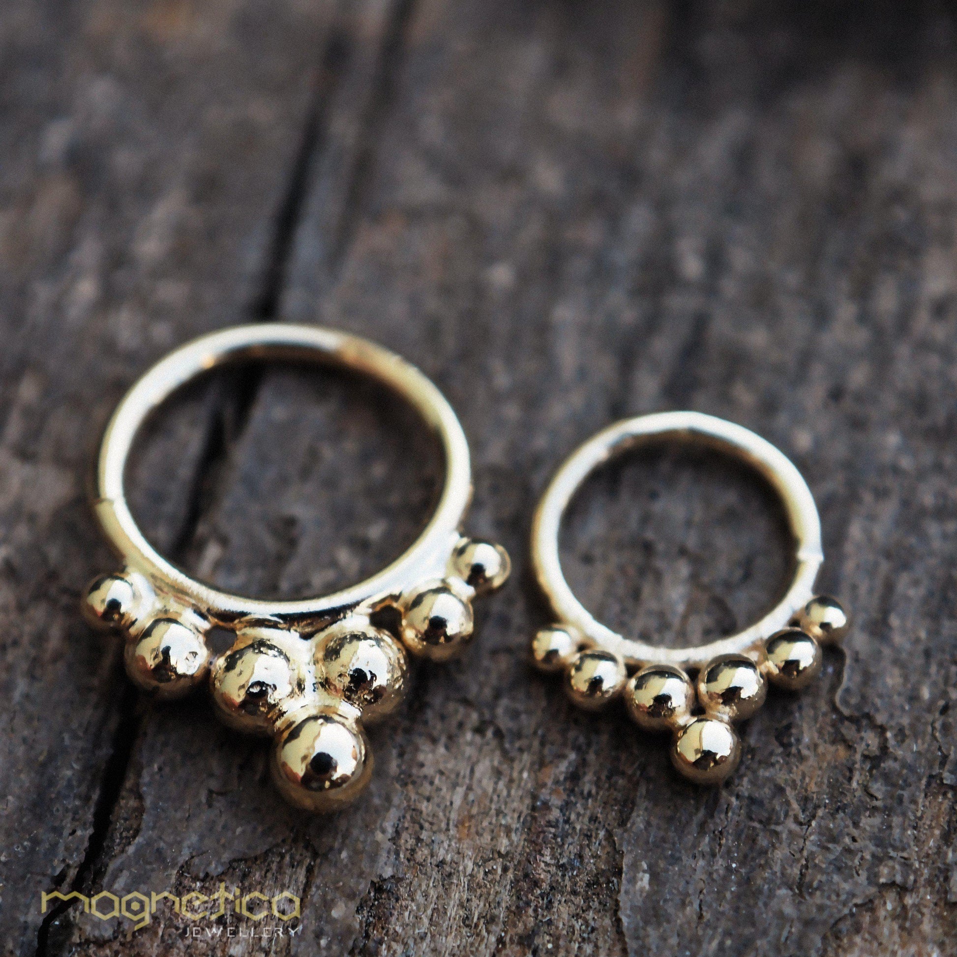 Bells ethnic 18.K Gold piercing Ring ,gauges-18.G&20.G,fits septum, Tragus, Helix nose ring.-piercing-Magnetica