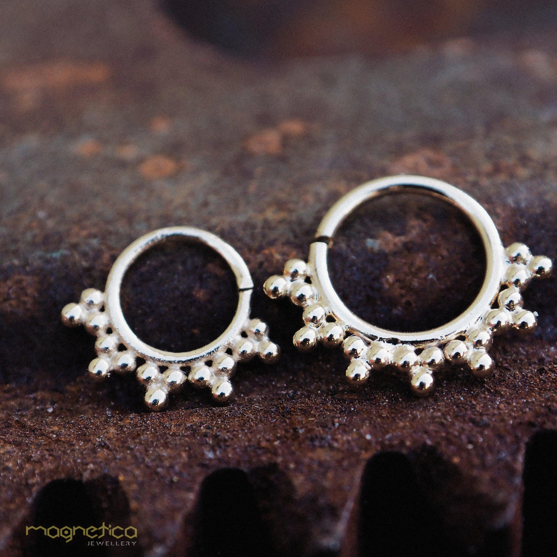 Bells ethnic B-18.K Gold piercing Ring ,gauges-18.G&20.G fits septum, Tragus,Helix,nose ring.-piercing-Magnetica