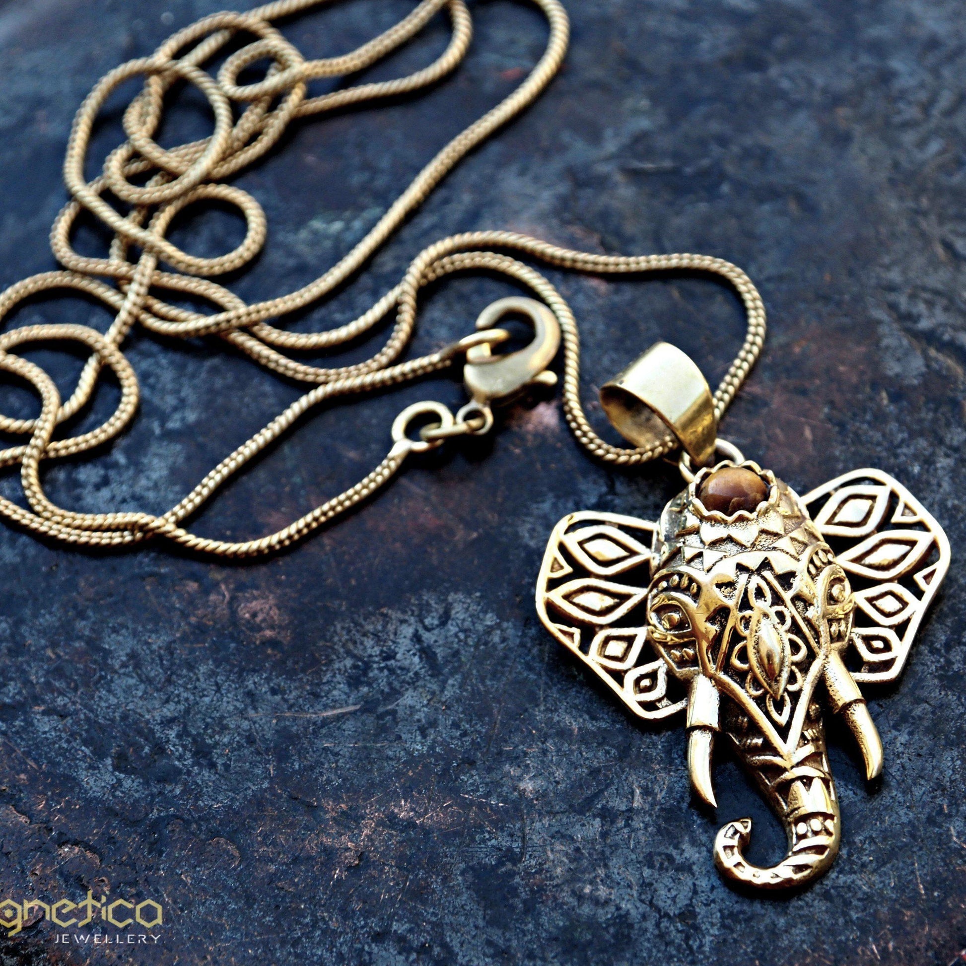 Elephant geometric pattern with stone brass pendant gold&silver available-necklace-Magnetica