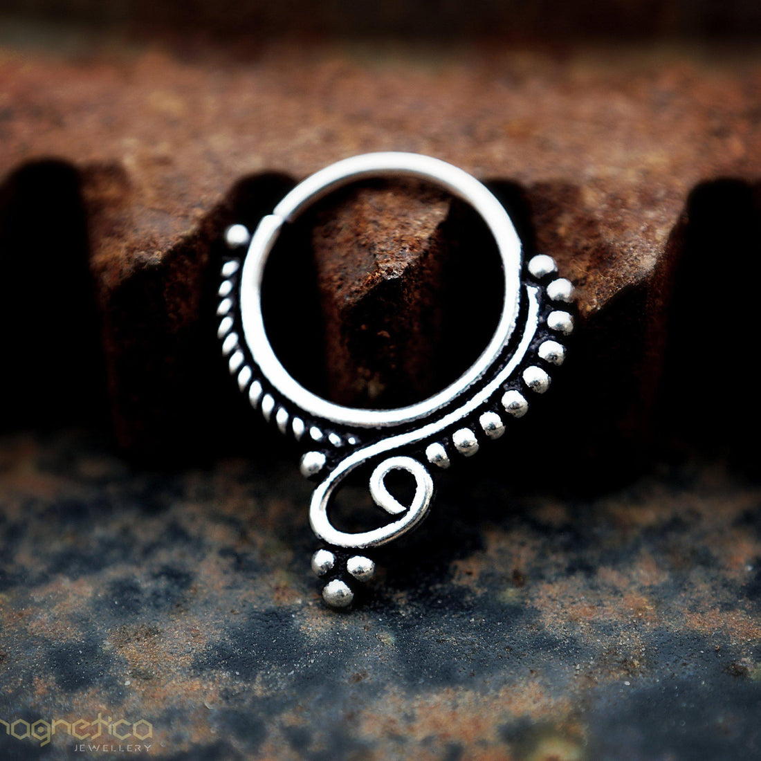 Ethnic silver Piercing septum ring-piercing-Magnetica