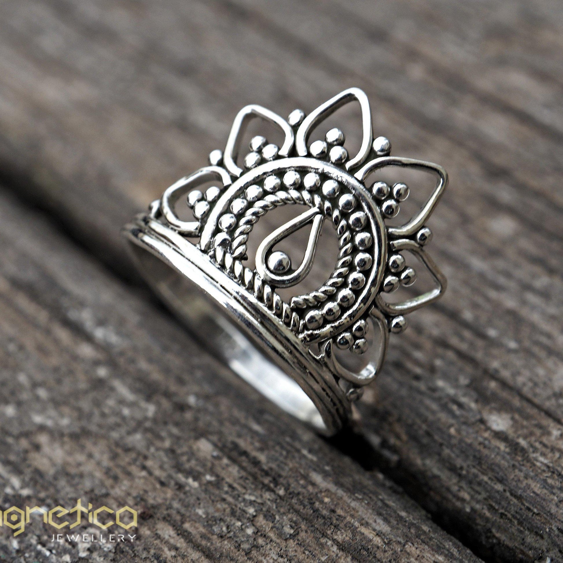 Flower crown ethnic silver filigree ring-ring-Magnetica