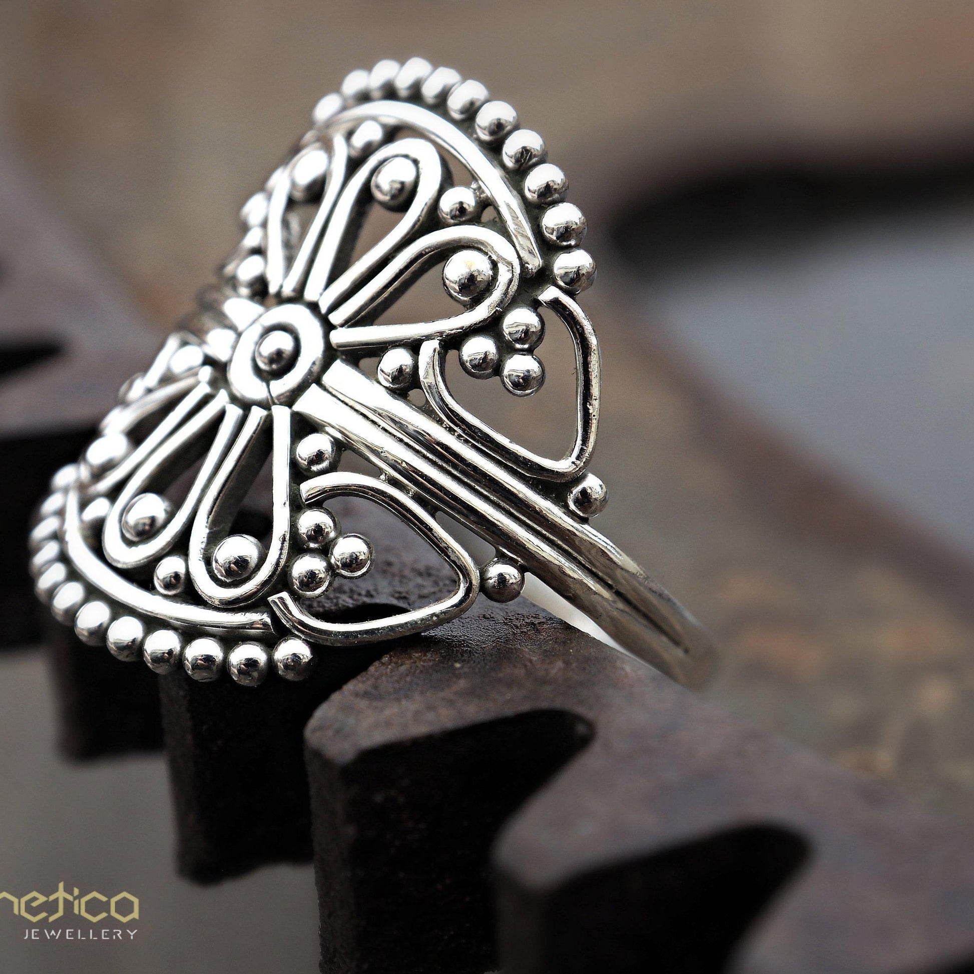 Flower silver filigree ring-ring-Magnetica