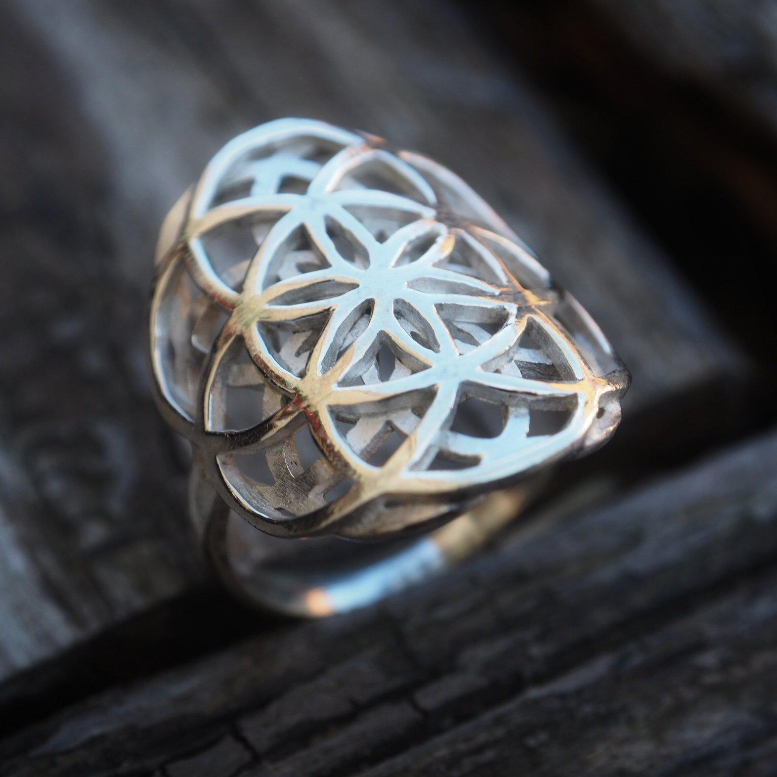 Flower of life double sterling silver ring-ring-Magnetica