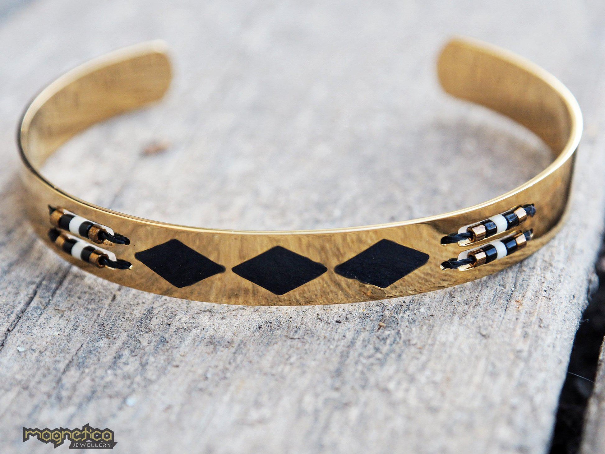 Gold & Black cuff bracelet-bracelet-Magnetica