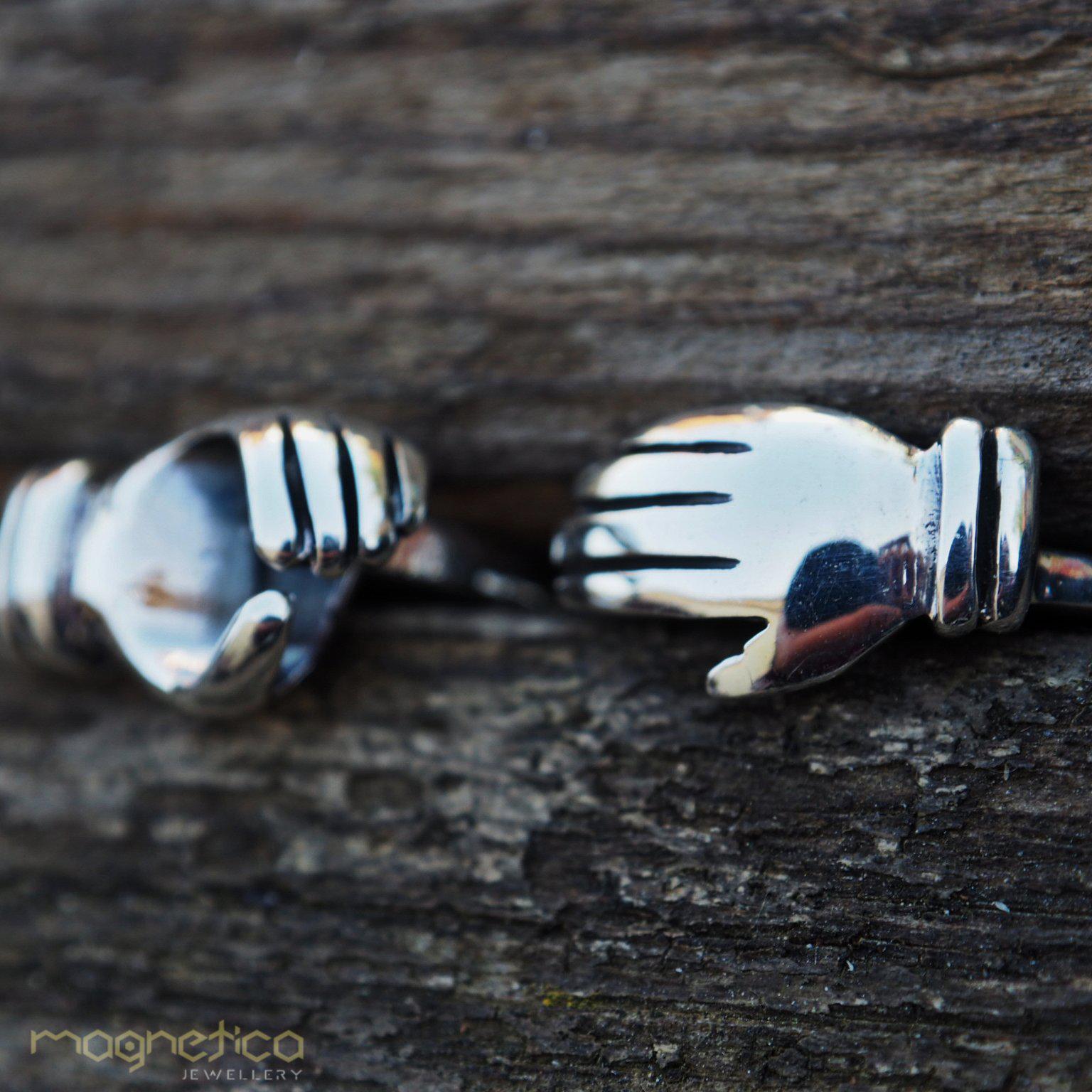 Hand in hand 2 attached Sterling silver rings-ring-Magnetica