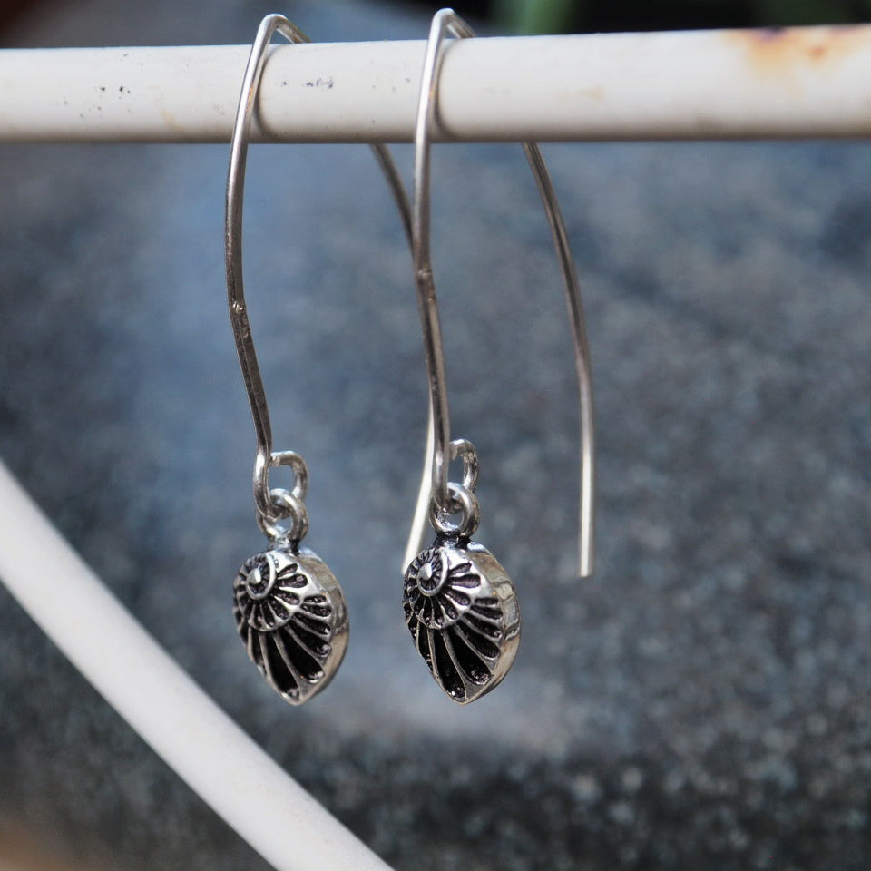 spiral drop silver earrings