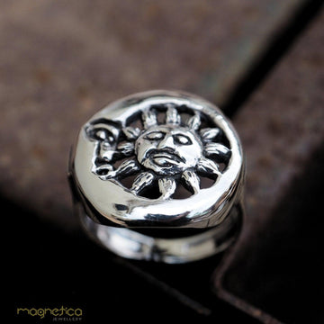 sun and moon silver ring