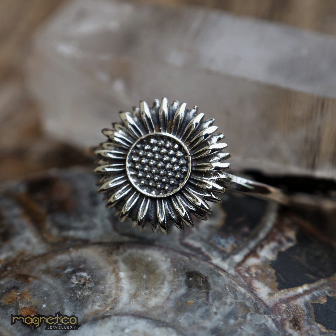 Sunflower sterling silver ring