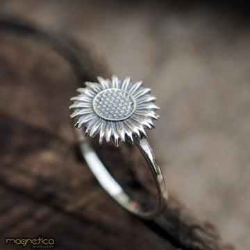 Sunflower sterling silver ring