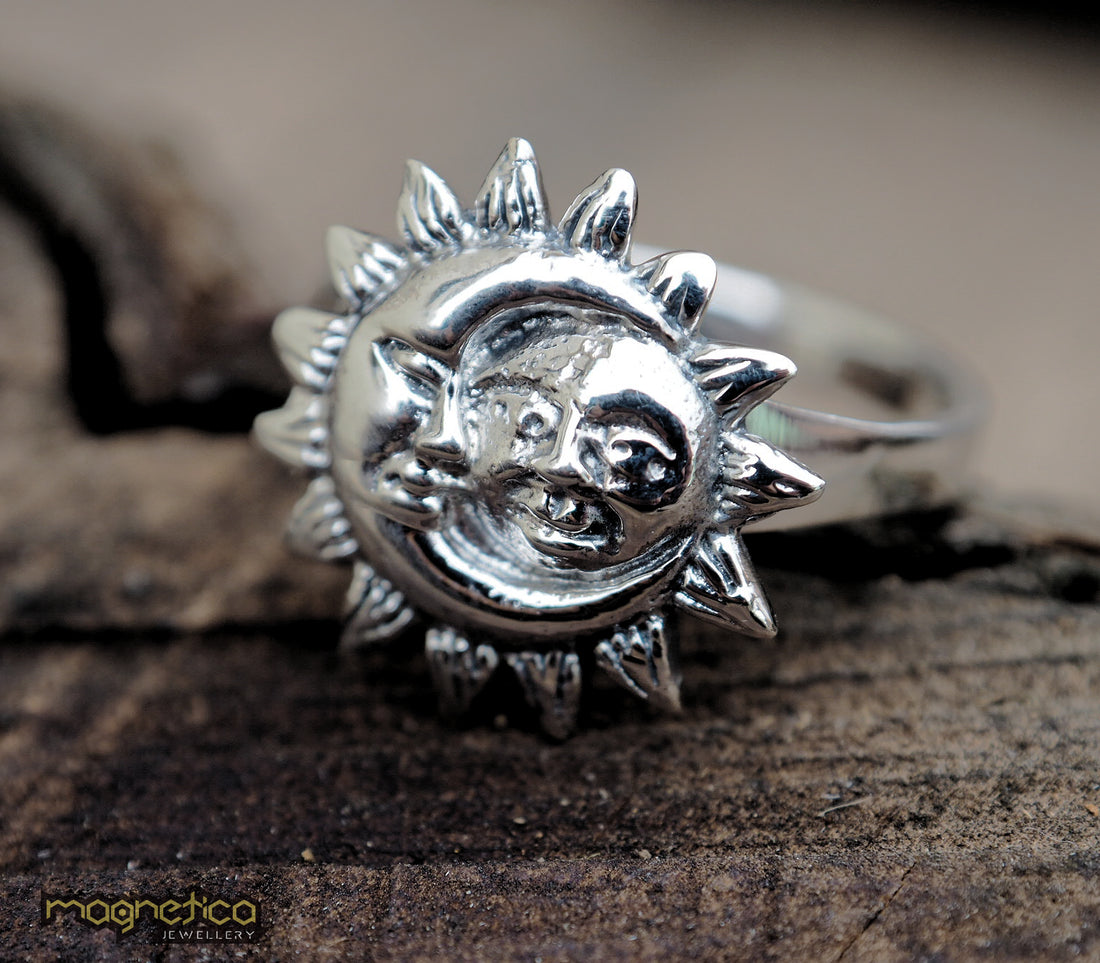 Sun and Moon small silver ring