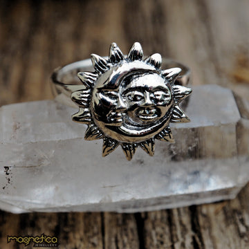 Sun and Moon small silver ring