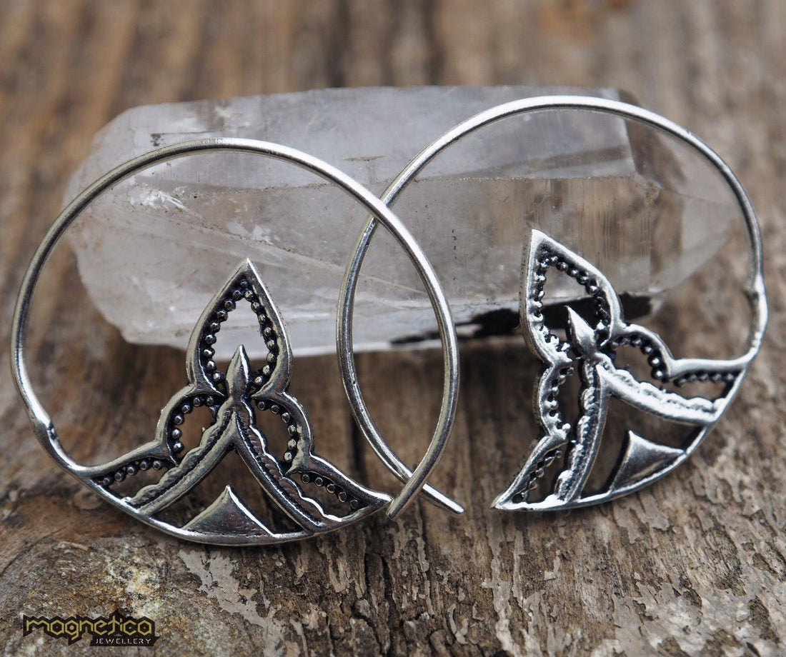 Samsara spiral silver brass hoop earrings