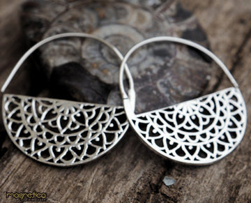 Mandala spiral silver brass hoop earrings