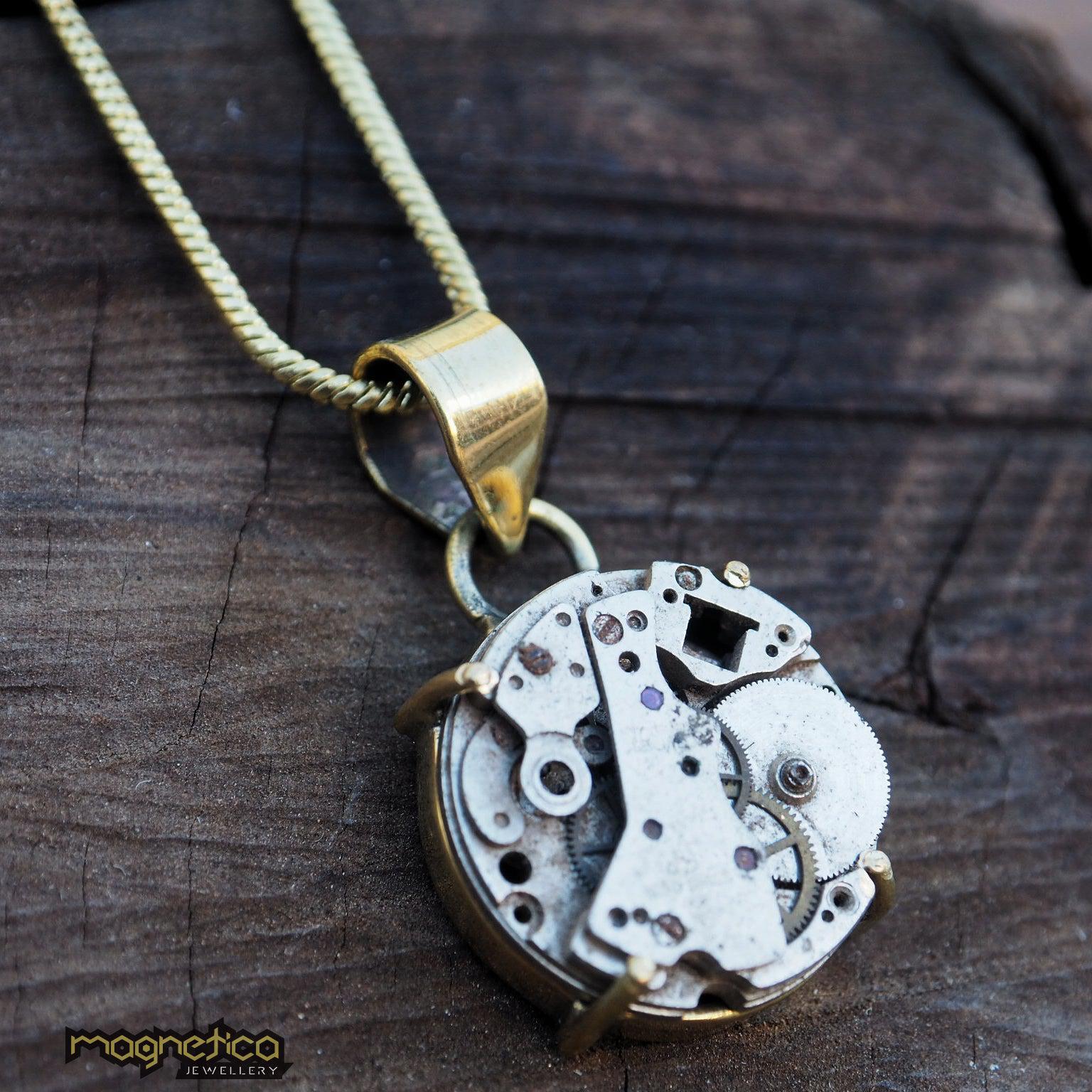 Steampunk watch gold brass pendant