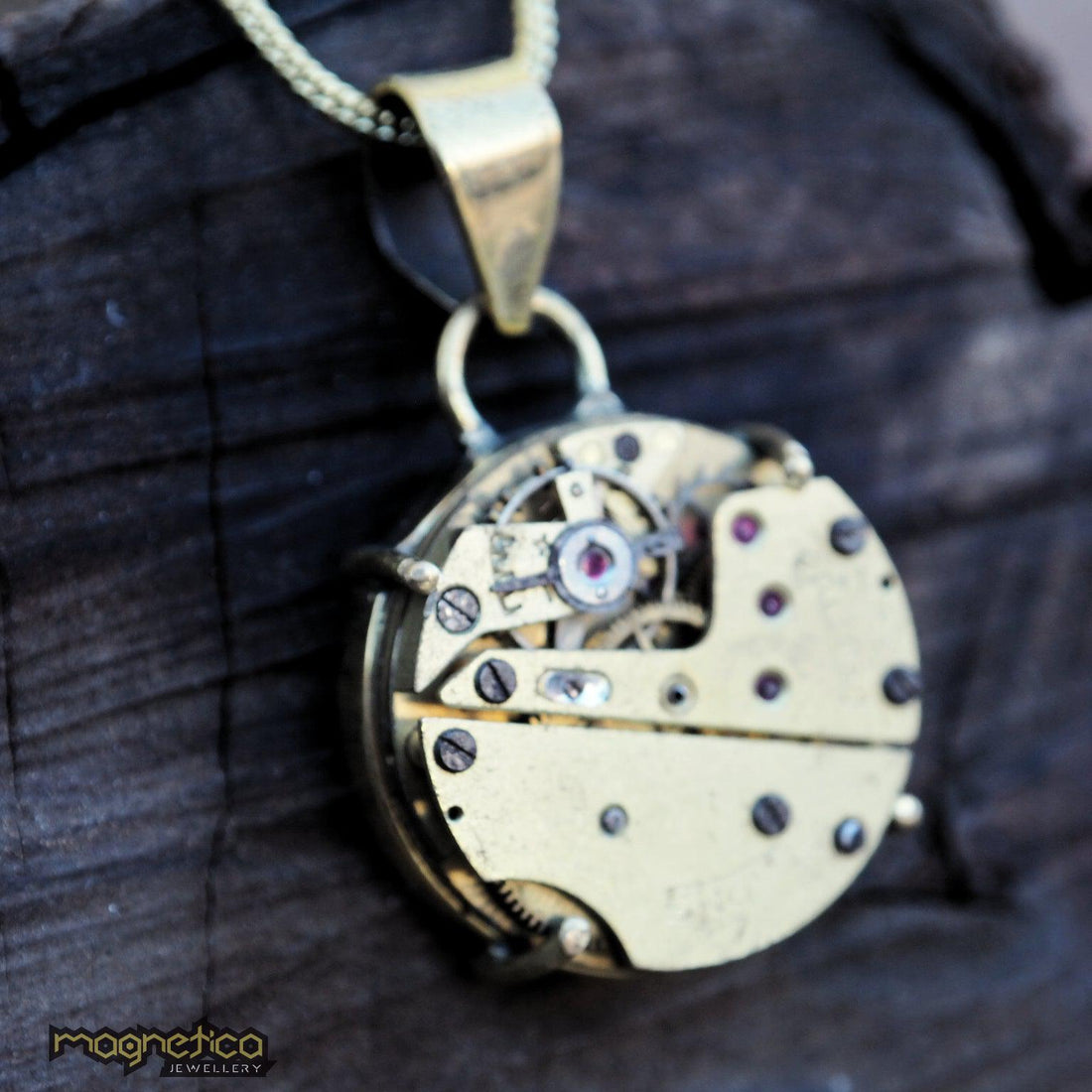 Steampunk watch gold brass pendant