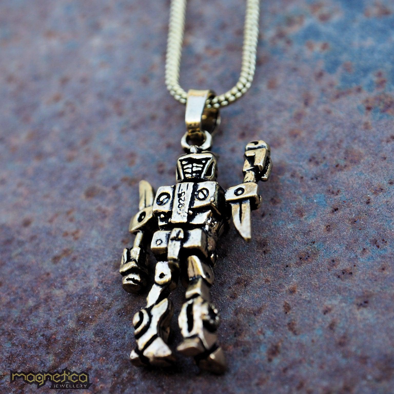 Robot small gold brass pendant