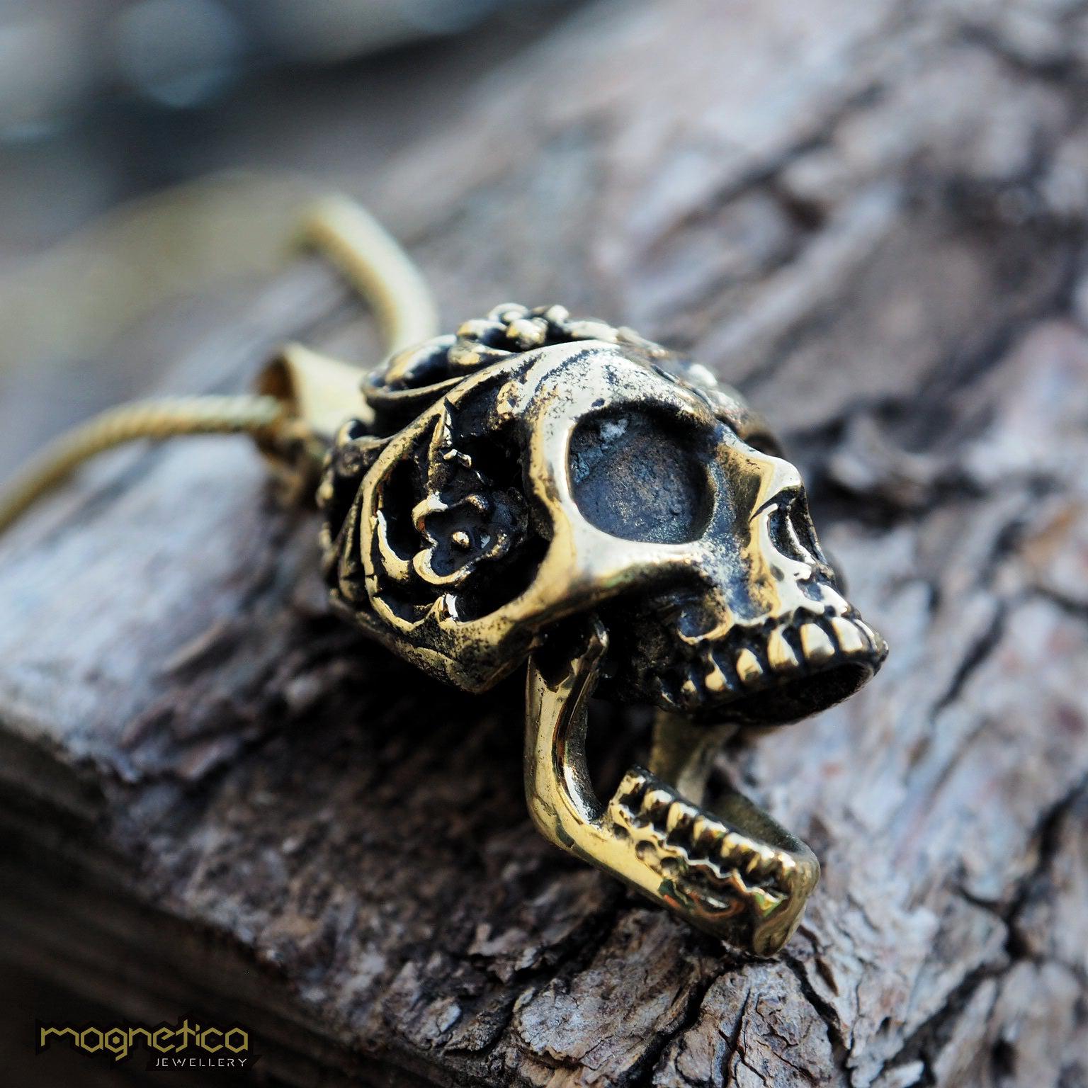 Crazy skull gold brass pendant