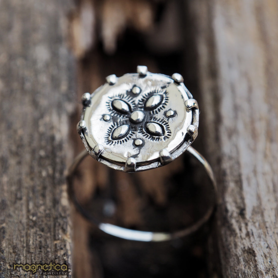 floral silver ring