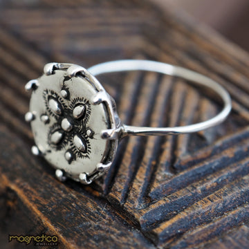 floral silver ring