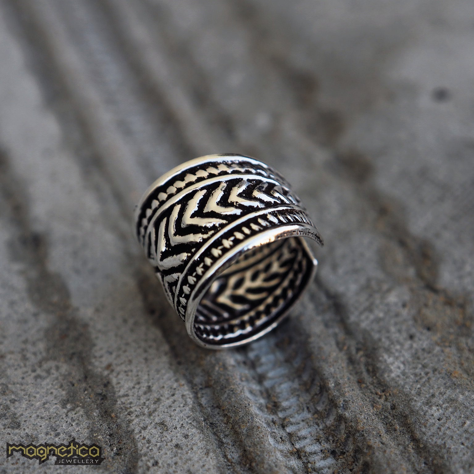 Silver tribal rustic ear cuff