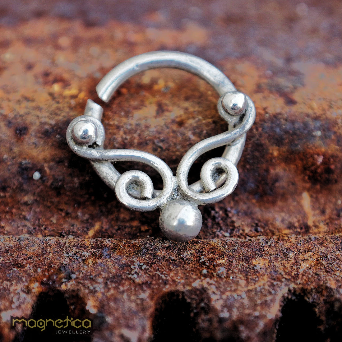 silver spirals piercing ring