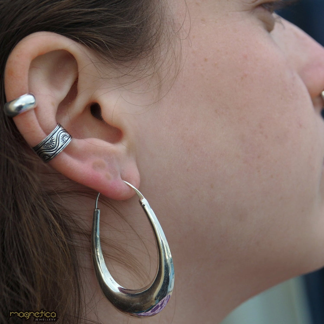 silver big chunky hoop earrings