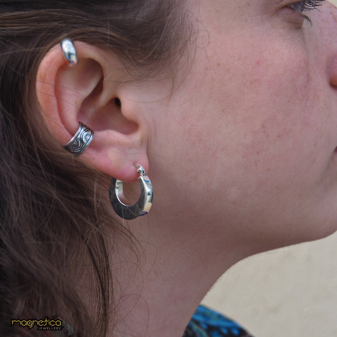 silver geometric small hoop earrings