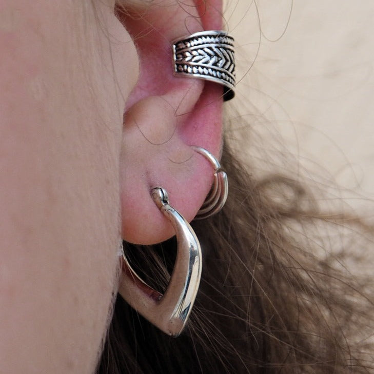 silver pointy chunky hoop earrings