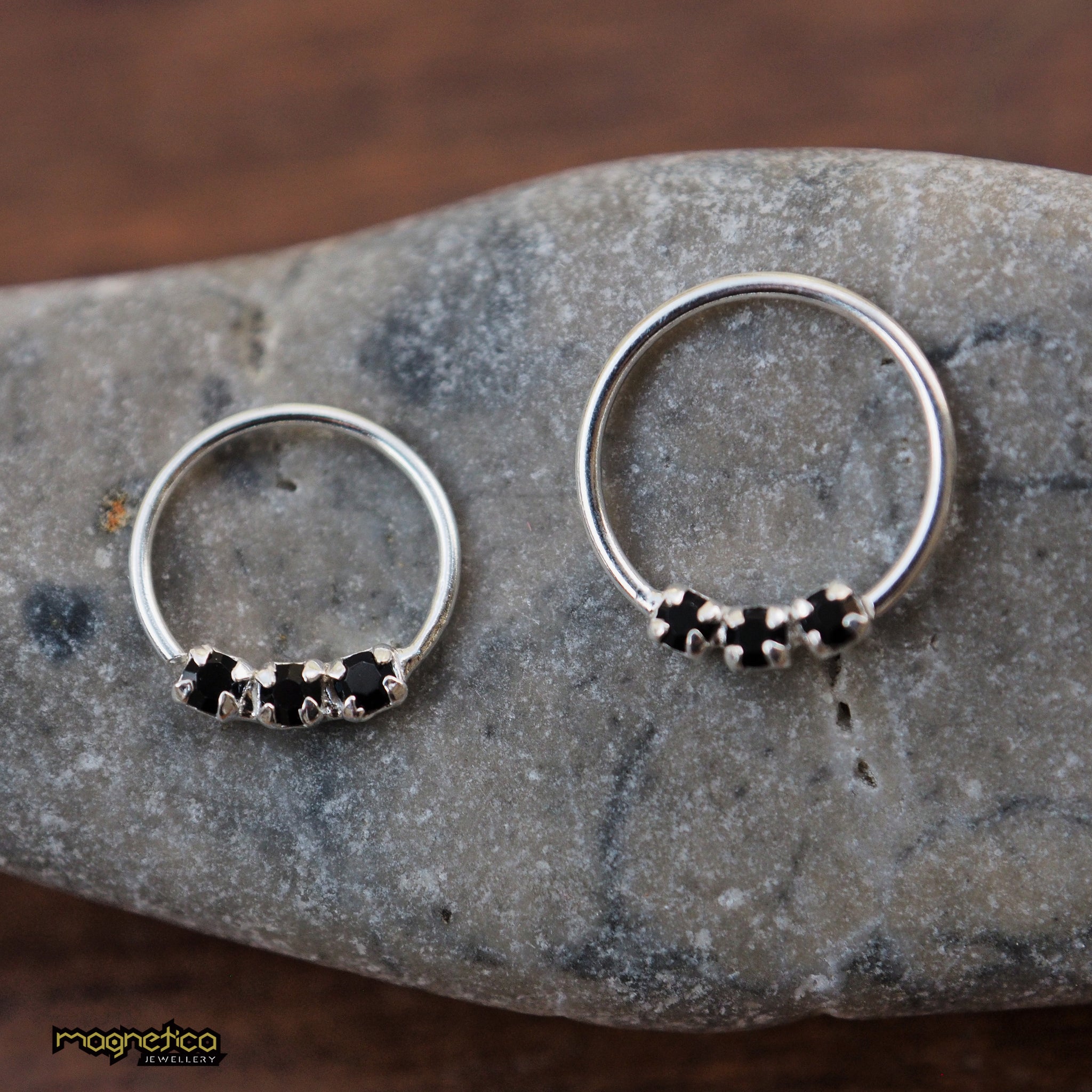 silver black zircon piercing ring