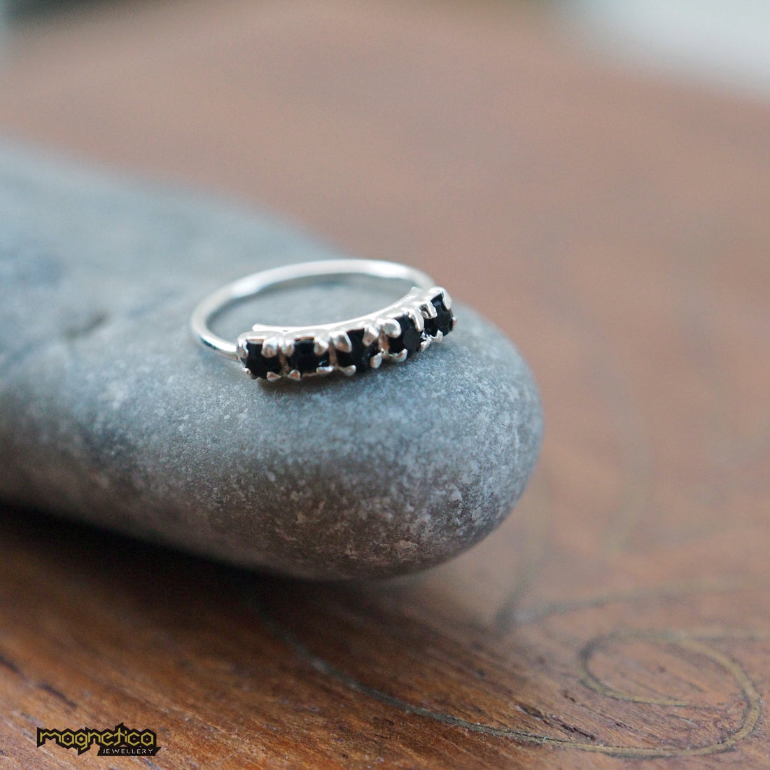 silver black zircons piercing ring