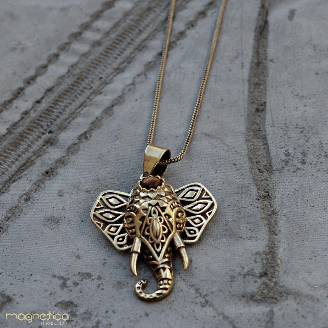 Elephant geometric pattern with stone brass pendant gold&silver available-necklace-Magnetica