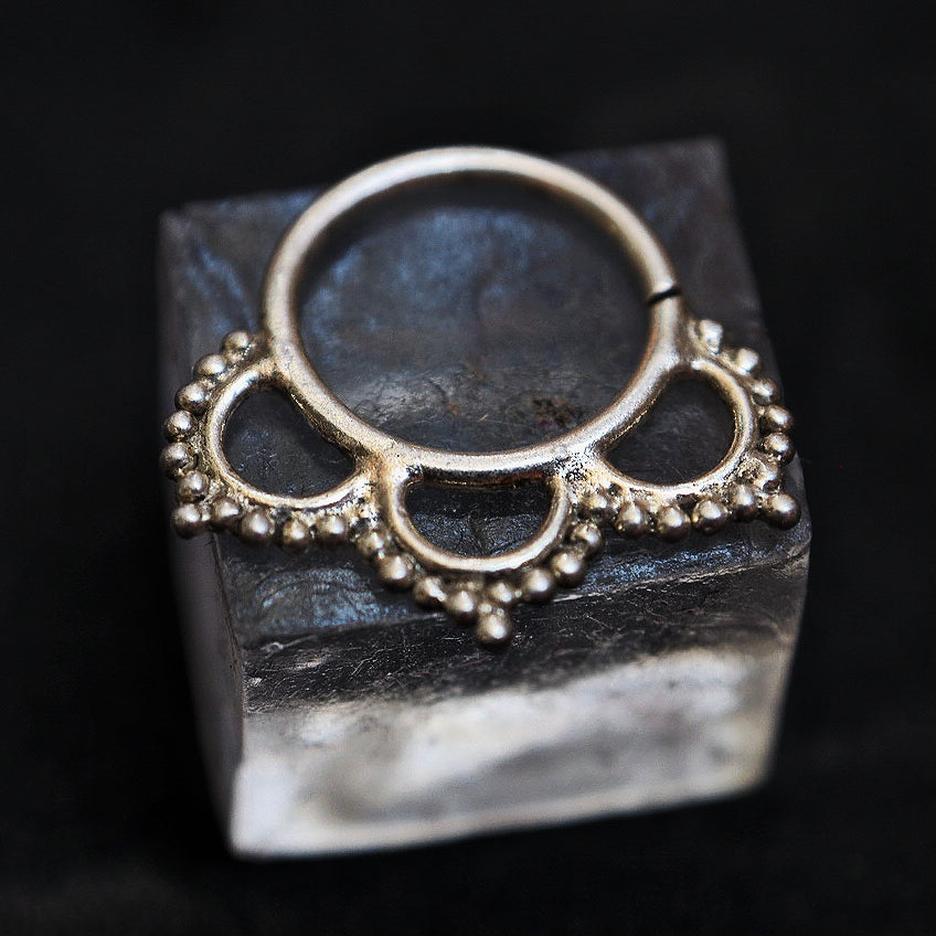 silver flower piercing ring