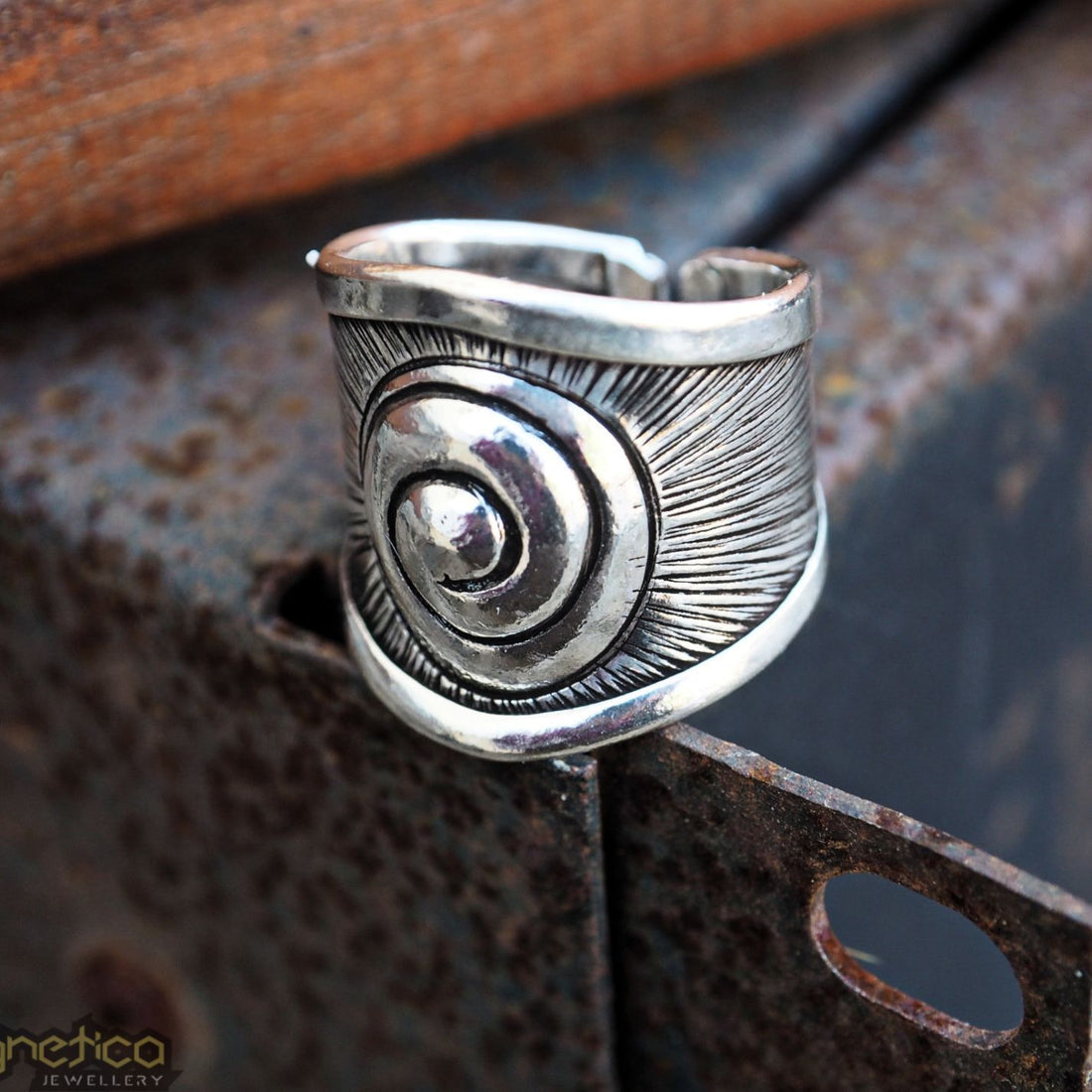 Sacred spiral-A-sterling silver adjustable ring-ring-Magnetica