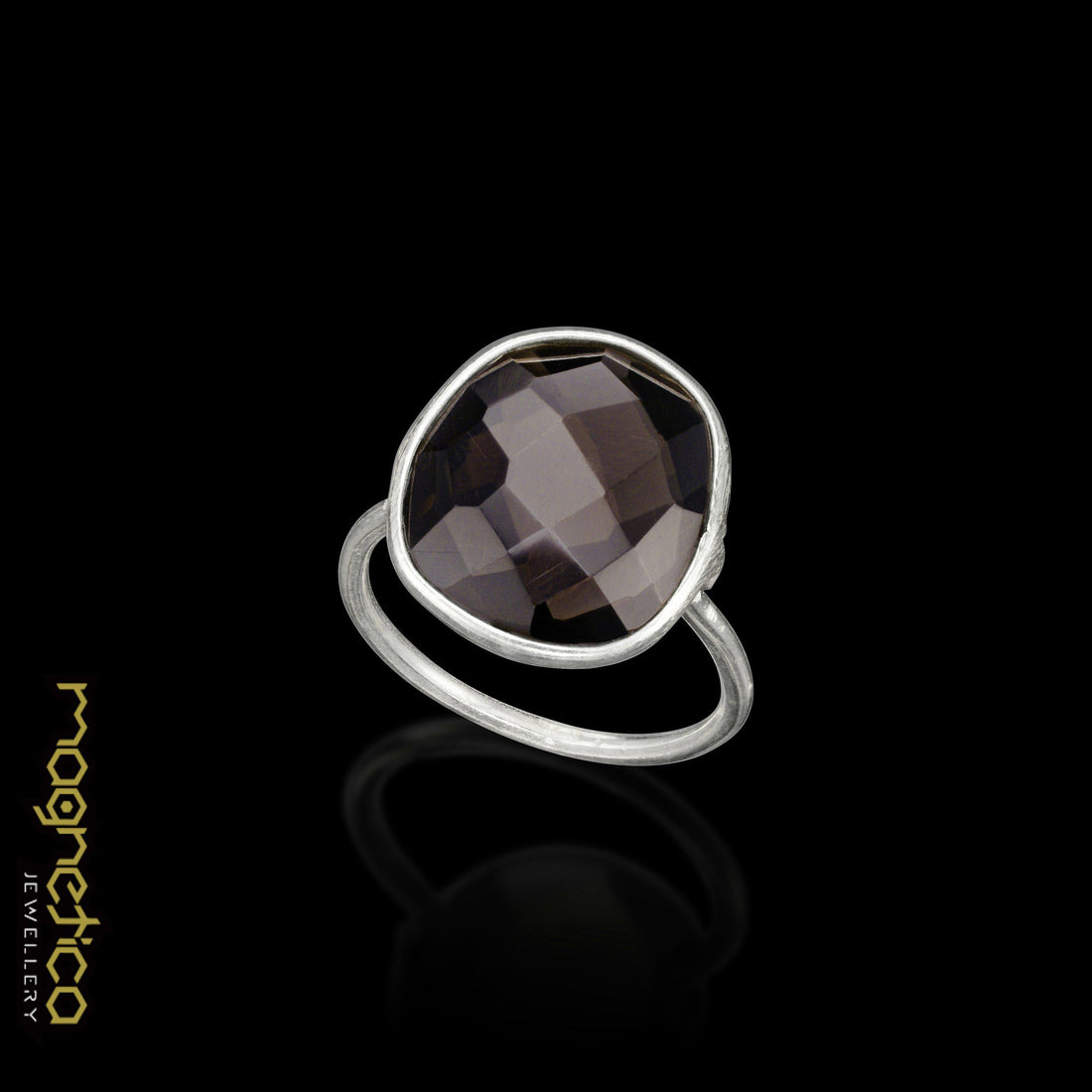 Smoky-quartz round silver&gold ring-ring-Magnetica