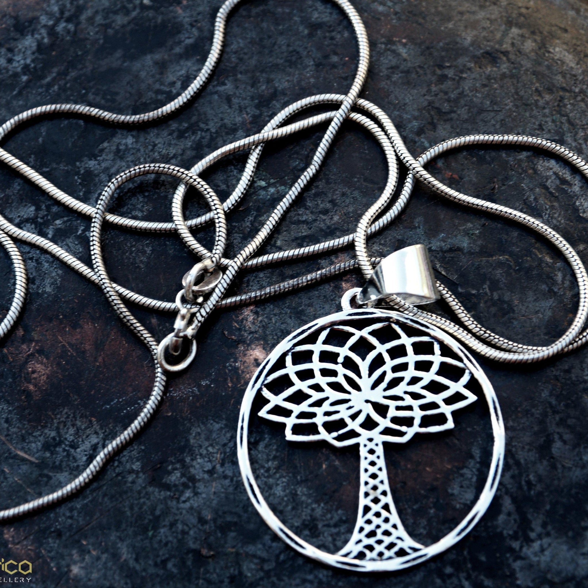 Tree of life sacred geometric white-brass pendant-necklace-Magnetica
