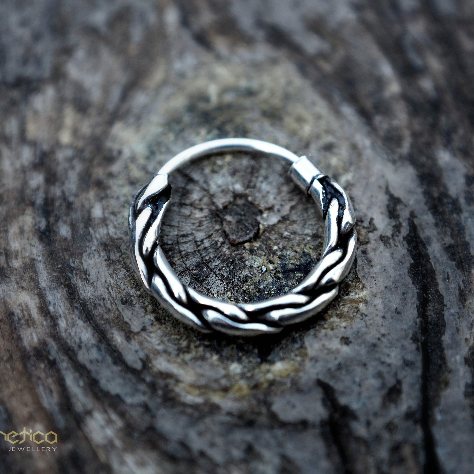 Unisex twisted wire silver piercing Ring-piercing-Magnetica